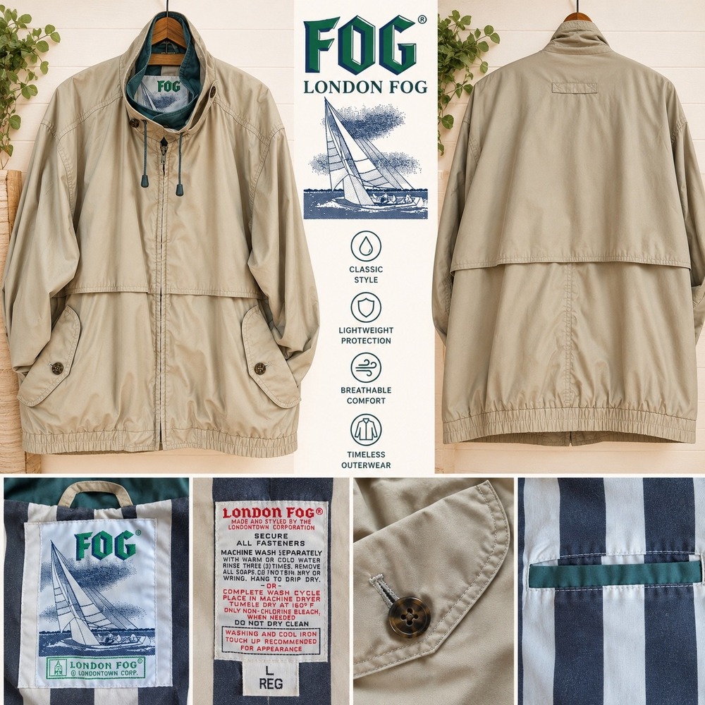 Vintage London Fog FOG Sailing Jacket Beige Khaki Windbreaker 90s Large Reg
